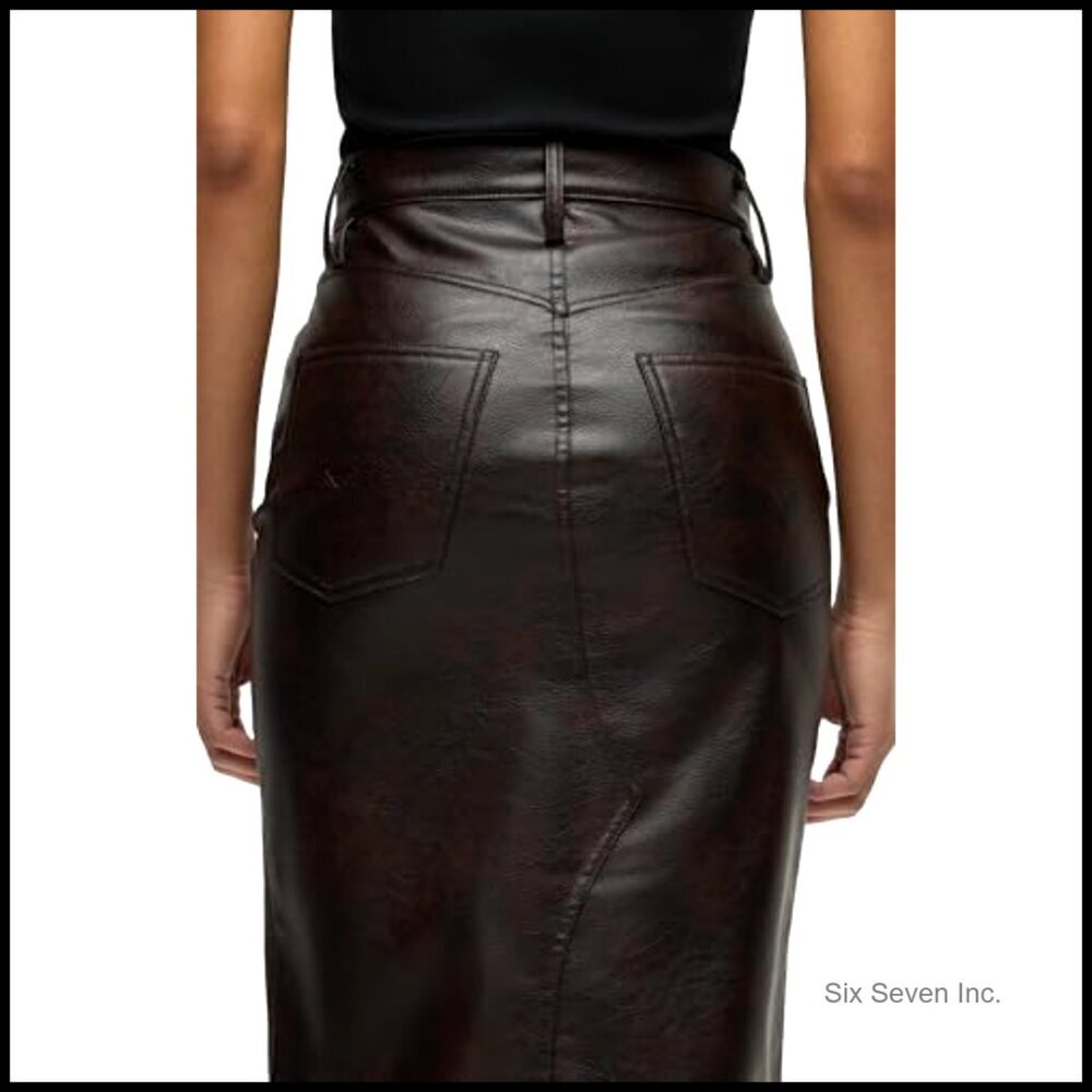 Reconstructed Midi Skirt in Vegan Leather with Front Slit - Picture 5 of 7